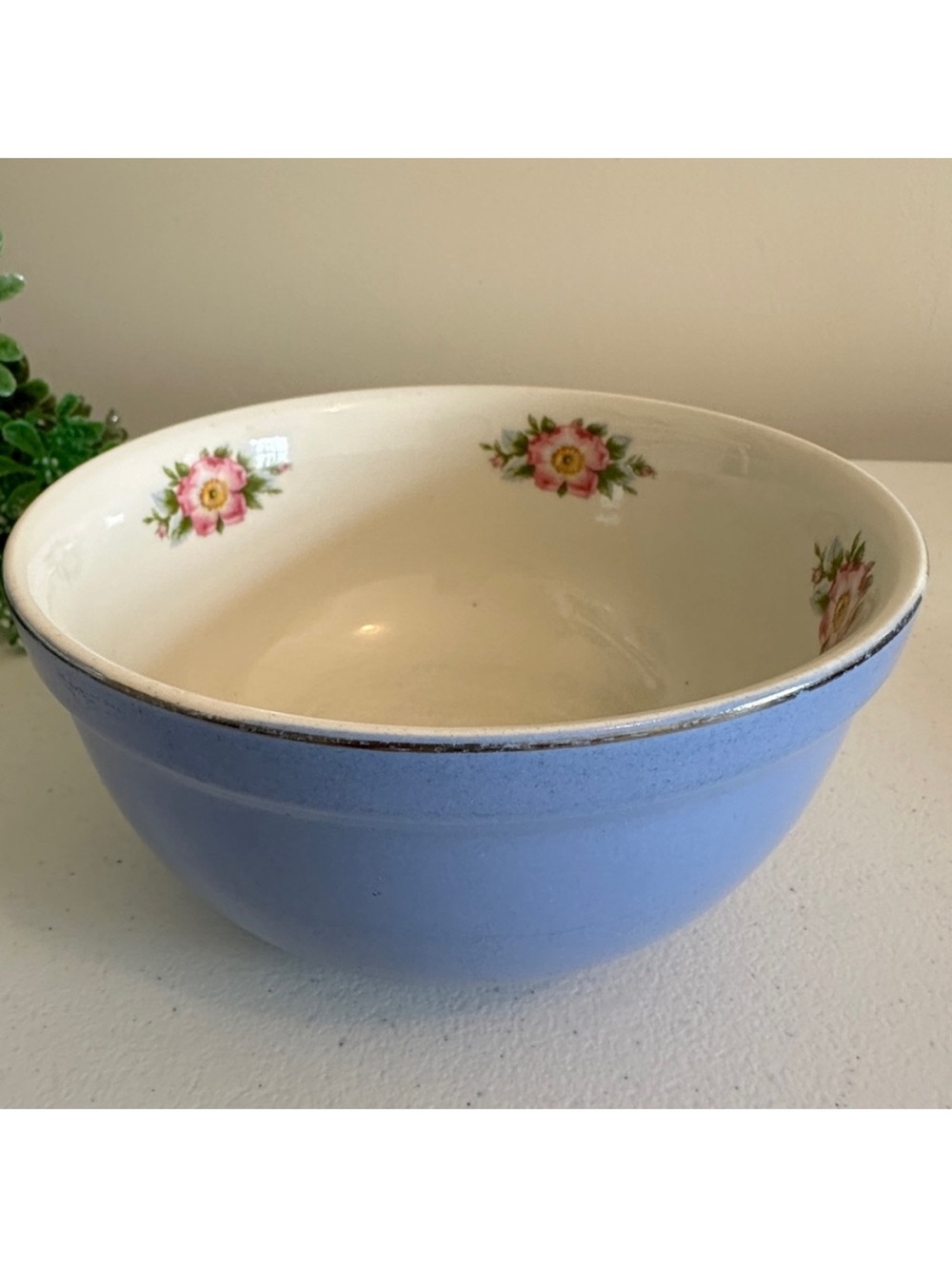 Hall’s Vintage Blue Roses Floral Ceramic  Bowl